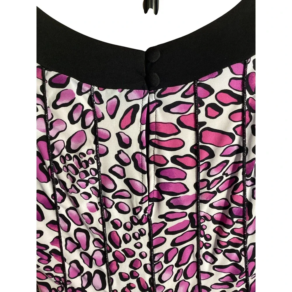 Lily Pink Purple Leopard Print‎ Sleeveless Shift Dress Black Trim Medium